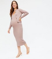 New Look Maternity Camel Ribbed Knit Cardigan and Midi Dress Set
